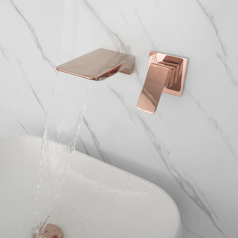 Wall Mounted Waterfall Bathroom Faucet Sold Brass Luxury Polish Gold Basin Water Faucet Hot & Cold Black & Rose & Brushed Gold