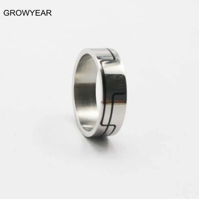 

Two Tone Ring Jewelry Geometric Pattern Stainless Steel Black Silver Men Engagement Rings Size 14 13 12 11 10.5 9.5 9 8 7