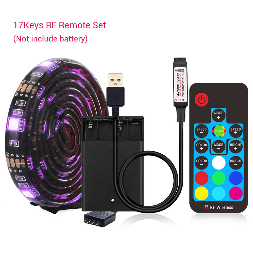 Светодиодный светильник RGB 5 в с питанием от батареи USB Светодиодная лента Bluetooth полоса/17 ключ RF пульт дистанционного управления для велосипеда, телевизора, скейтборда, декора обуви - Испускаемый цвет: 17 Keys RF Set