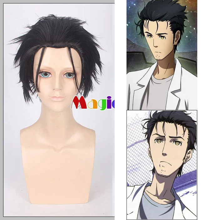 Steins Gate Rintarou Okabe косплей парик черный короткий прямой Хэллоуин синтетические волосы