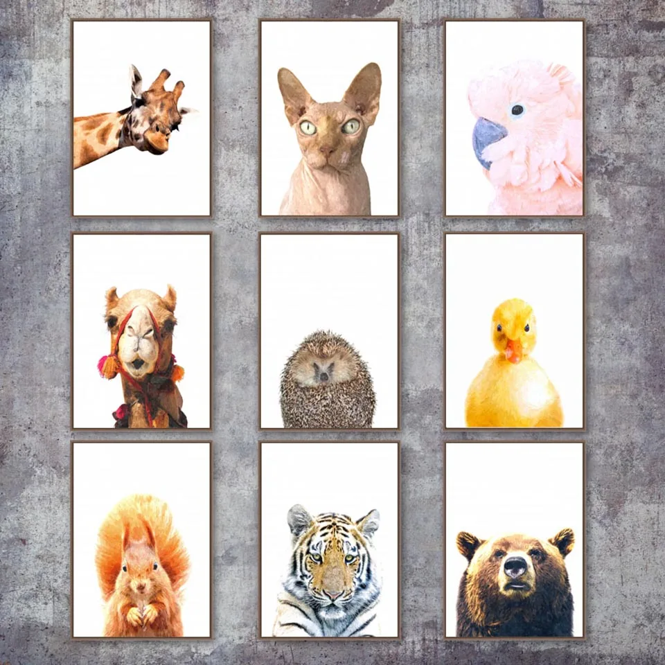 

Wall Art Canvas Painting Duck Hedgehog Squirrel Bear Nordic Style Animal Posters Printed Pictures for Kids Room Home Decoration