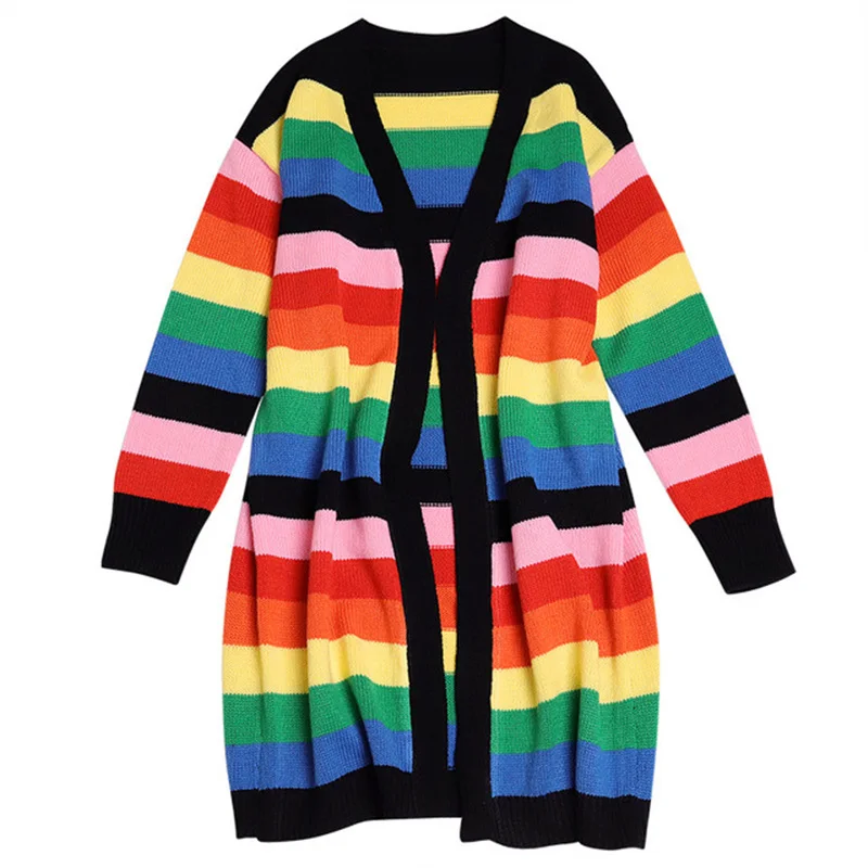V Mujer Largo Plus Arco Otoño Mujeres Nuevo Chaqueta De En Primavera Casual Tamaño Tops Iris Black Suéteres Tejer Cuello Rayas blue Z453 Moda rTrXFAq