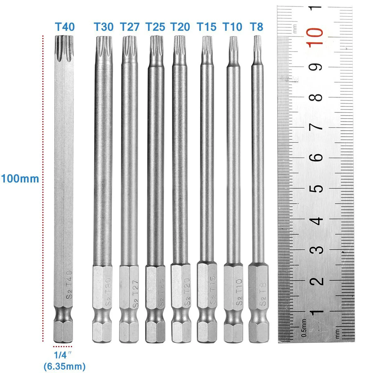 8 шт. полые Магнитный отвертка Биты 1/4 дюйма шестигранным хвостовиком отвертка электрическая инструменты T8-T40 100 мм