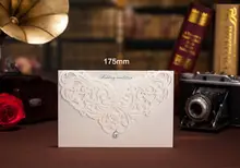 100pcs Printable Ivory White Classic Style Wedding Invitations Cards Custom With Rhinestone & Laser Cut Flower,CW3129