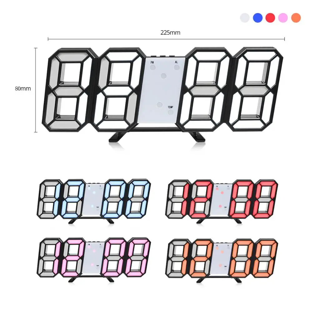 3D проснуться ночник USB LED цифровой настенные часы Настольный Будильник 12/24 часов