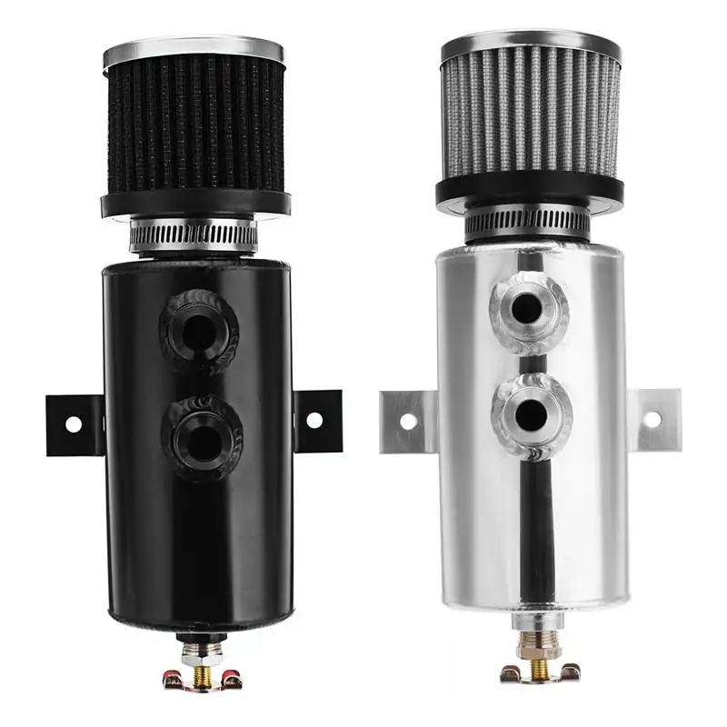

Universal 0.75L Brushed Baffled Aluminum Oil Catch Tank Can With Breather Filter 10 AN Round Can Oil Catch Can Black/Silver