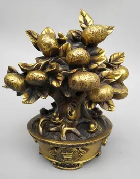 

China's Seiko carving pure brass Kumquat get Rich tree wealth statue