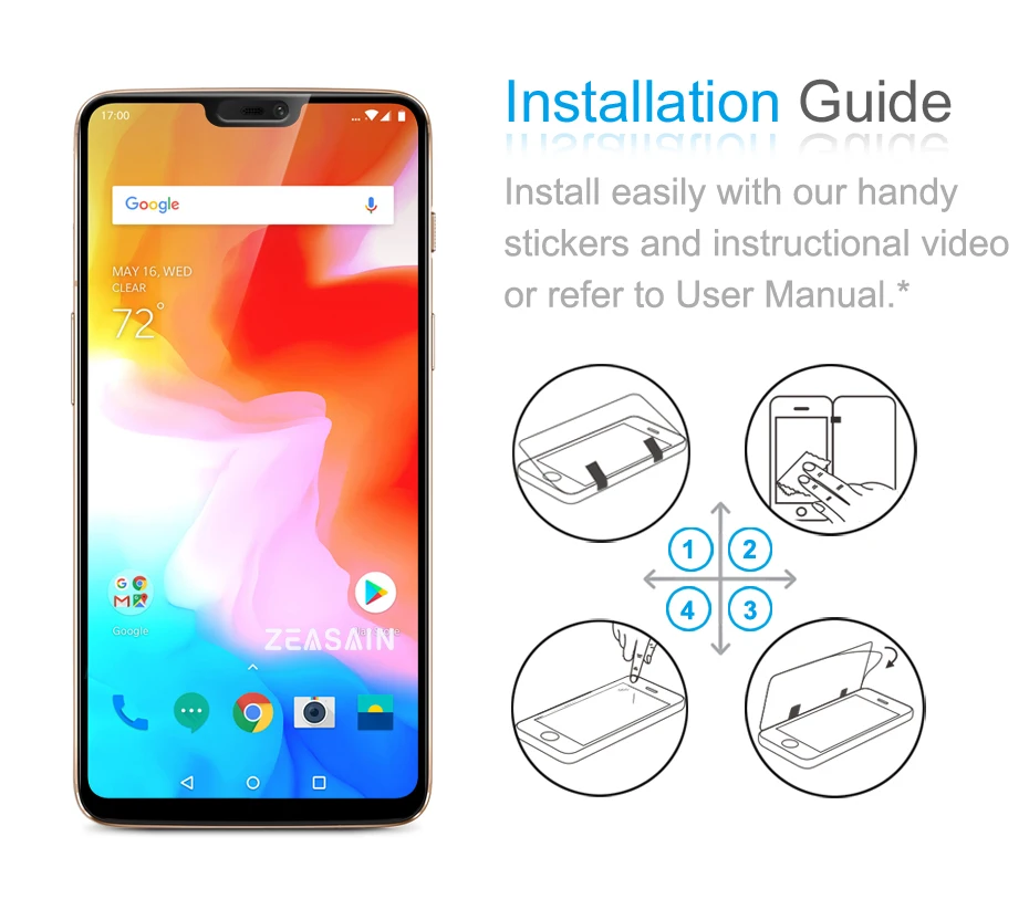 2 Pack Original ZEASAIN Screen Protector For OnePlus 6 One Plus 6 OnePlus6 1+6 Full Cover Tempered Glass 2.5D Real 9H Glass Film (2)