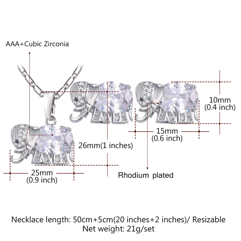 U7 милые серьги-гвоздики в виде слона и кулон ожерелье набор серебро/золото цвет кубического циркония Кристалл женский ювелирный набор S1008
