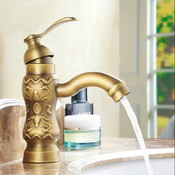

Free shipping Antique Classic Bathroom Basin Sink Faucet Art Brass carving Faucet Water tap Bronze faucet 5240