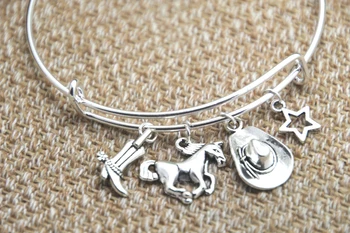 

12pcs Cowgirl inspired bracelet cowgirl boot Horse hat star charm bangle bracelet