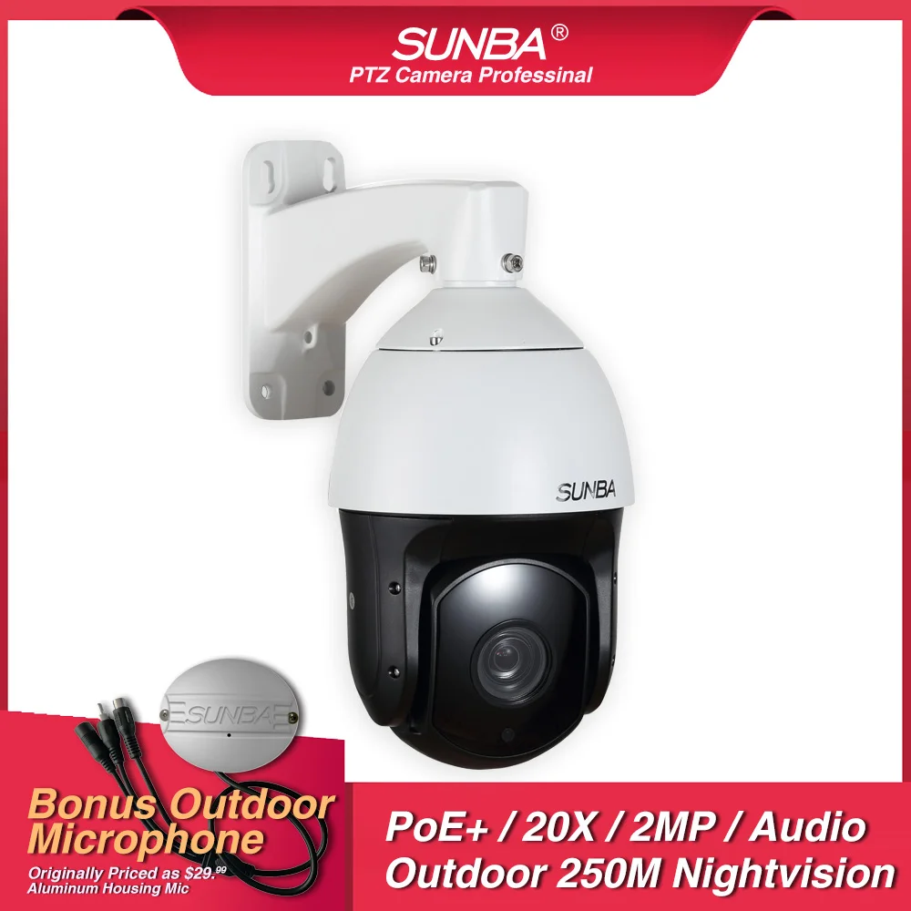 

SUNBA Outdoor IP Security Camera, Non-PoE, High Speed PTZ, 1080p, 20x Optical Zoom, ONVIF with Audio and Night Vision up to 250m