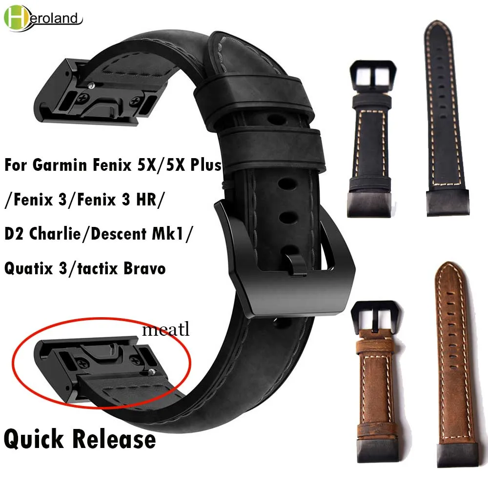 26 мм ремешок для часов из натуральной кожи Garmin Fenix 5X/5X Plus/Fenix 3/D2/Descent быстросъемный