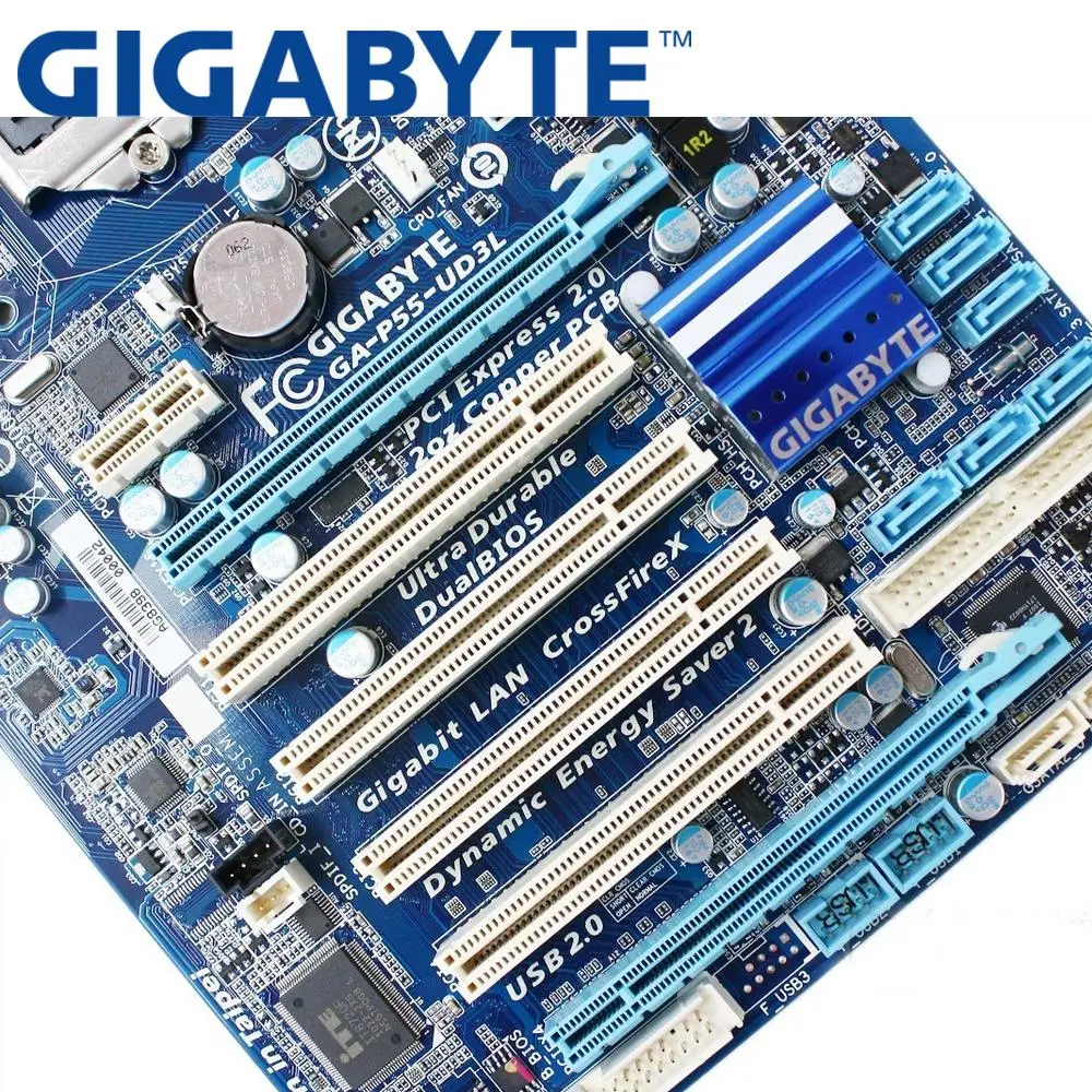 Десктопная Материнская плата GIGABYTE P55 Socket LGA 1156 i3 i5 i7 DDR3 16G ATX оригинальная UEFI BIOS б/у