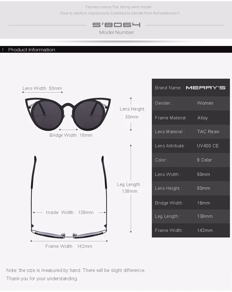 MERRYS, женские солнцезащитные очки "кошачий глаз", брендовые, дизайнерские, солнцезащитные очки, классические, оттенки, круглая оправа, S8064