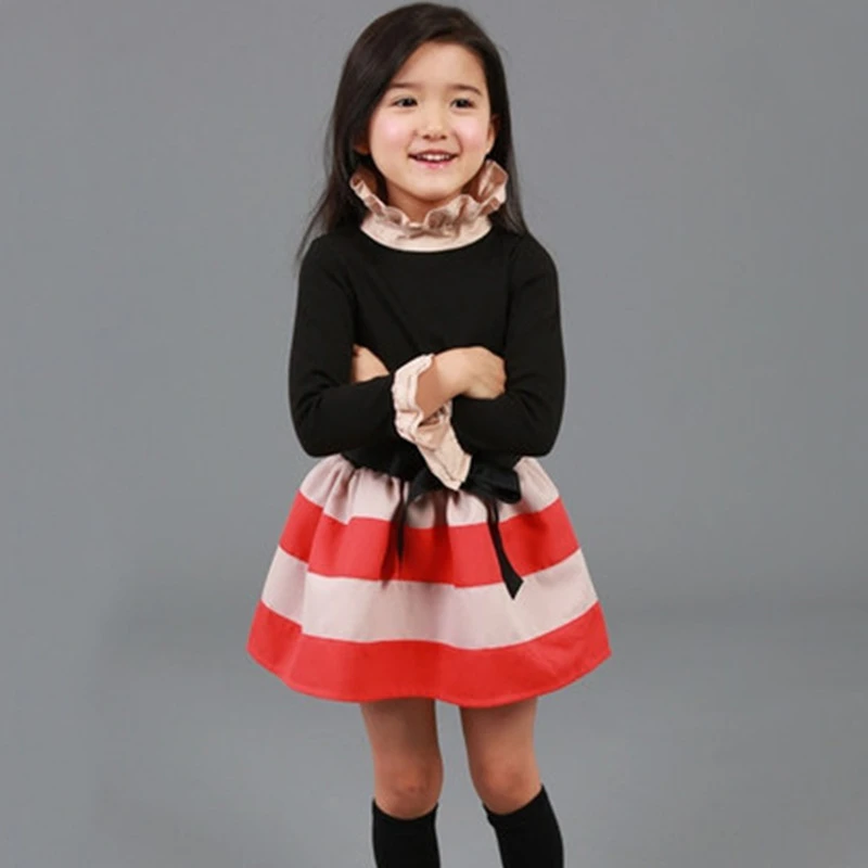 2018 Autumn Baby Girls Dress Long Sleeve Striped Children Winter Dress Girls School Daily Wear Kids Toddler Autumn Clothing  (7)