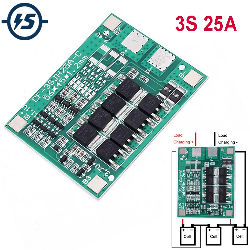 Защитный модуль зарядного устройства 18650 25 А печатная плата 3 S BMS литий полимерная