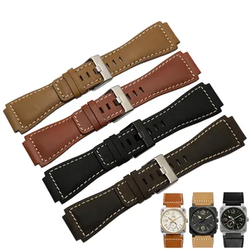 

33*24mm Convex End Italian Calfskin Leather Watch Band For Bell Series BR01 BR03 Strap Watchband Bracelet Belt Ross Rubber Man