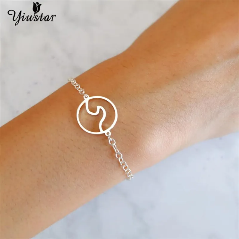 yiustar Gold World Map Stainless Steel Bracelets For Women Wave Bracelets Pendant Beach Jewelry Earth Map Christmas Gifts