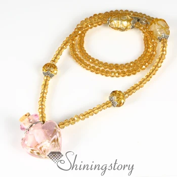 

heart glitter essential oil jewelry murano glass perfume bottle pendant diffuser essential oil diffuser necklaces wholesale