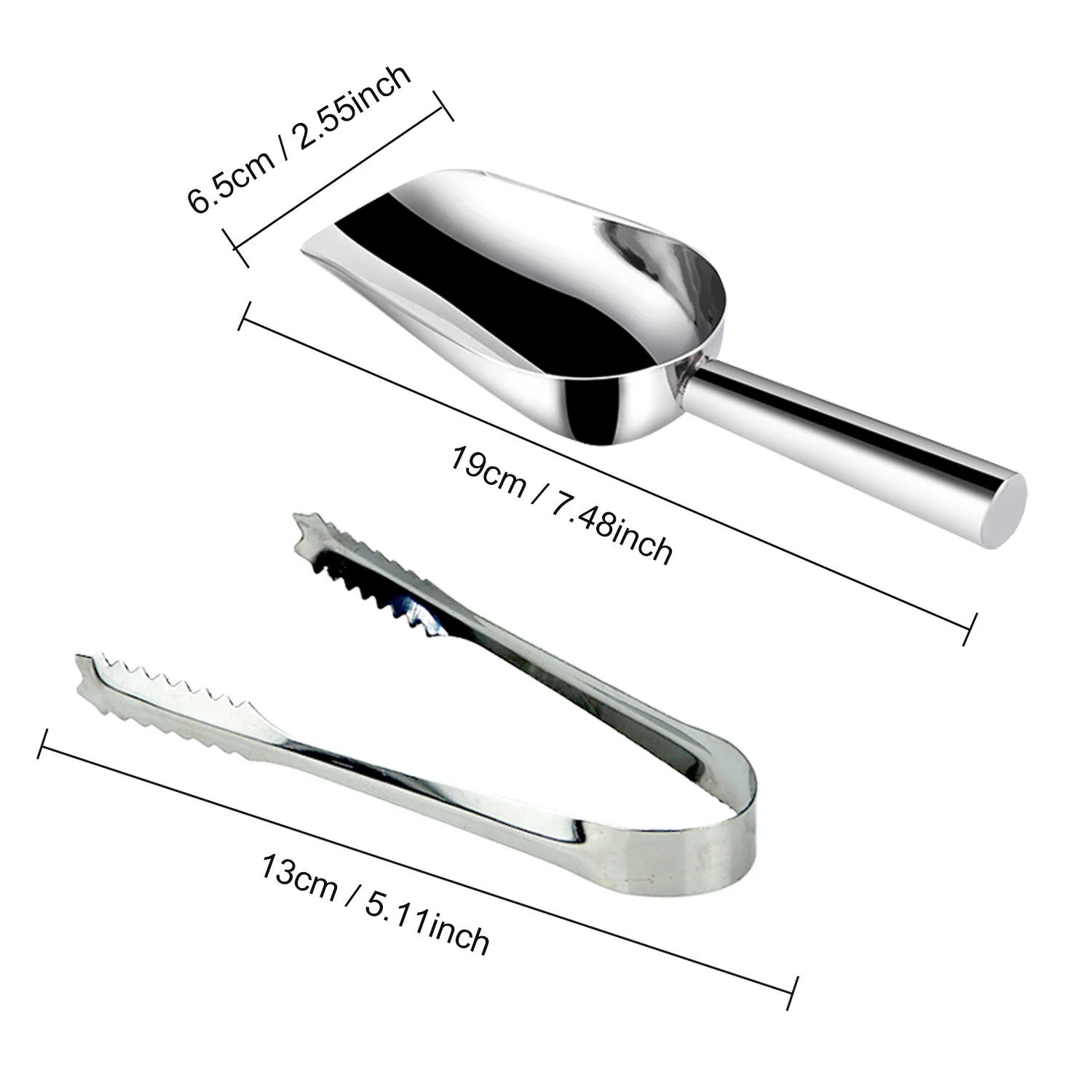 Behogar 5PCS 6 inch Stainless Steel Ice Tongs 5pcs 8 inch Scoops for Coffee Barbecues Bar Buffets Sweet Candy Food Serving Kit
