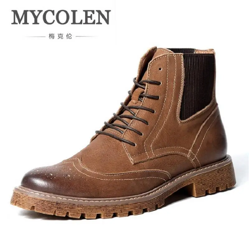 

MYCOLEN Boots Fashion Bullock Carved Lace Up Winter Men Shoes Retro Style Comfortable Black Male Boots Coturnos Masculino