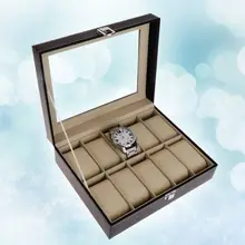 Watch Box Faux Leather Storage Case Gift Jewelry Display Boxes High End Faux Leather Organizer 10 Slots Grids Watches 10 grid slots watch box luxury leather display watches boxes square jewelry storage case organizer holder relojes winder new