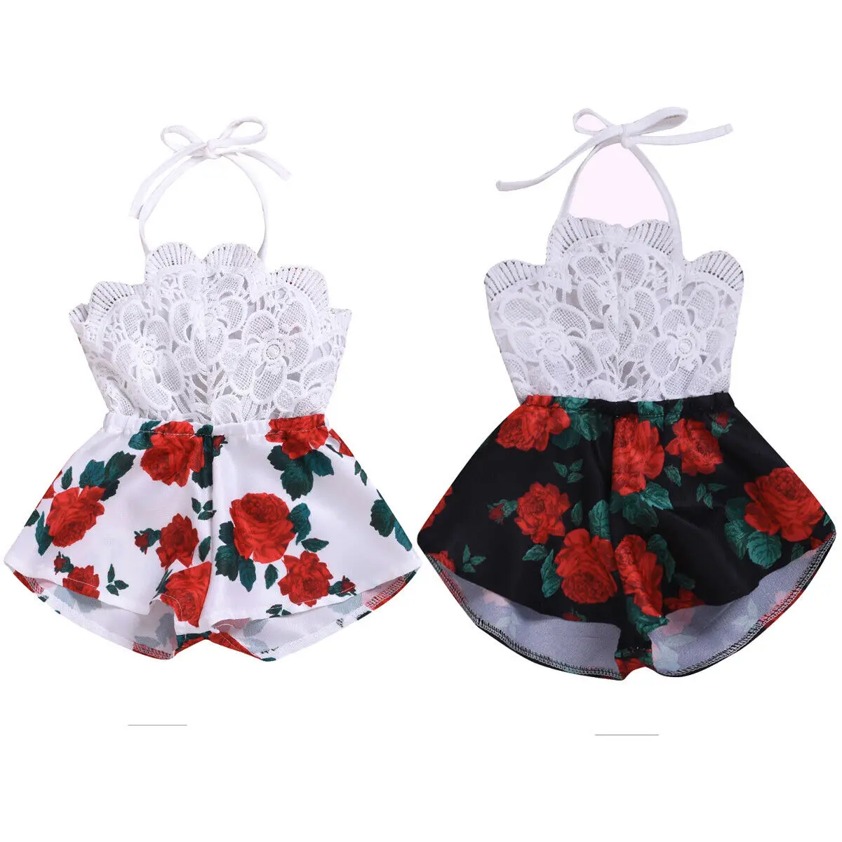 

IMCUTE White Baby Girl's Bodysuits Strappy One-Piece Floral Jumpsuits Shorts 0-3Y Children's Clothes