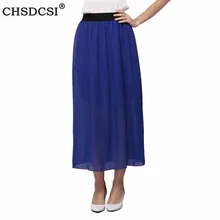 CHSDCSI летняя шифоновая юбка женские двухслойный гофрированый юбки ретро женский с эластичной талией Синий Белый Розовый Черный пляж длинная юбка