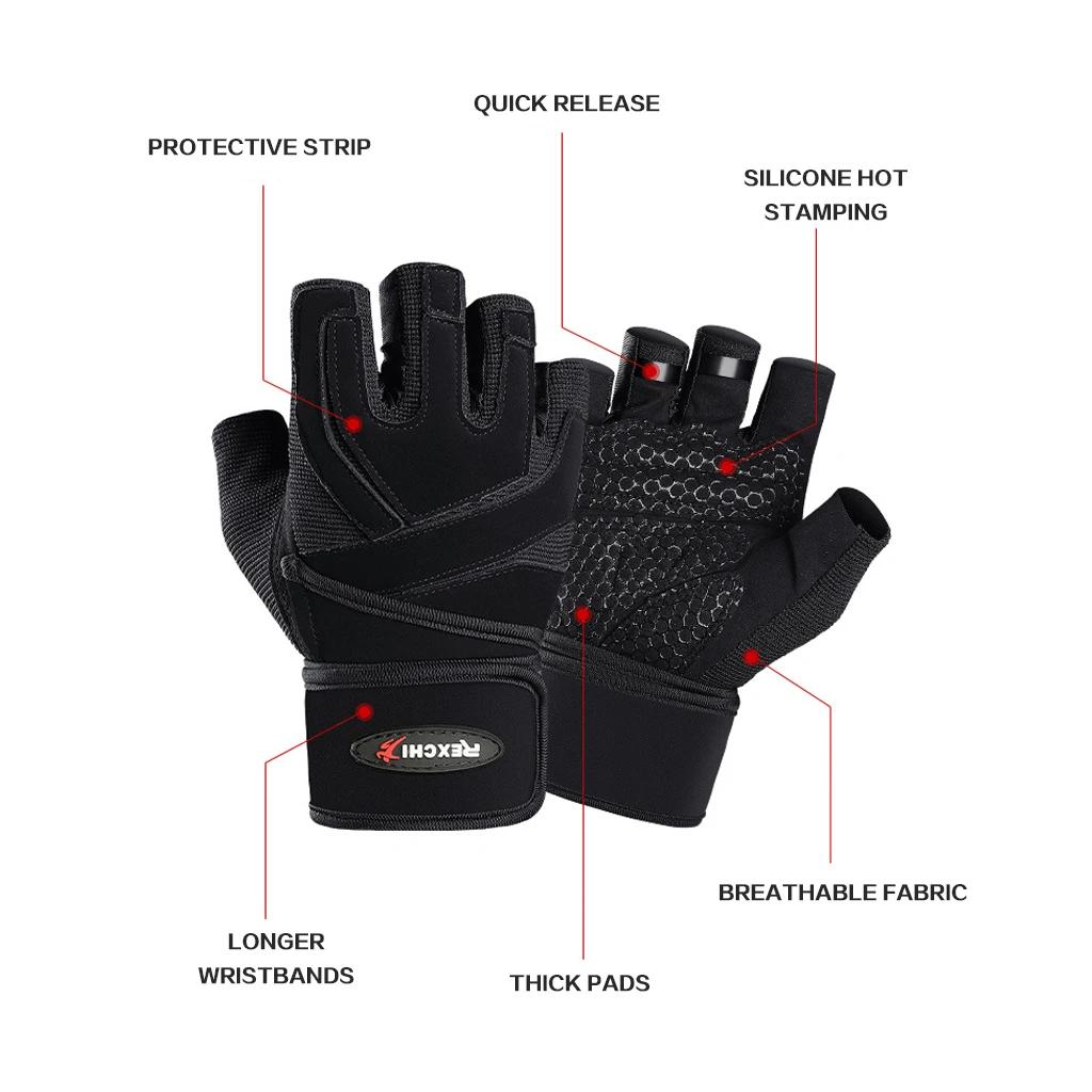  REXCHI Gym Fitness Gloves Hand with Wrist Wrap Honeycomb Palm Protector Support Crossfit Workout Po