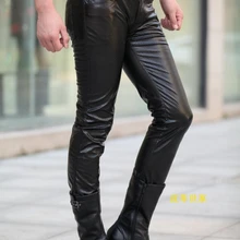 Горячее предложение новые мужские черные кожаные брюки PU материал черные цветные брюки мотоциклетные обтягивающие мужские брюки из искусственной кожи 29-39