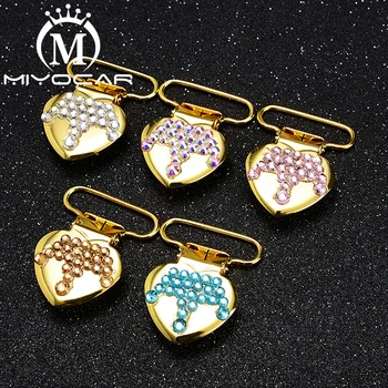 

MIYOCAR handmade bling 5 colors crown heart shape pacifier clip pacifier holder handmade material SP029