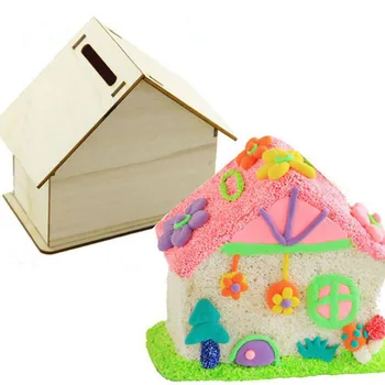 

100pcs DIY Wood Chalet Coin House Room Mud White Save Money Base Art Decor Children Kid Wooden Crafts Gift Toys ZA6892