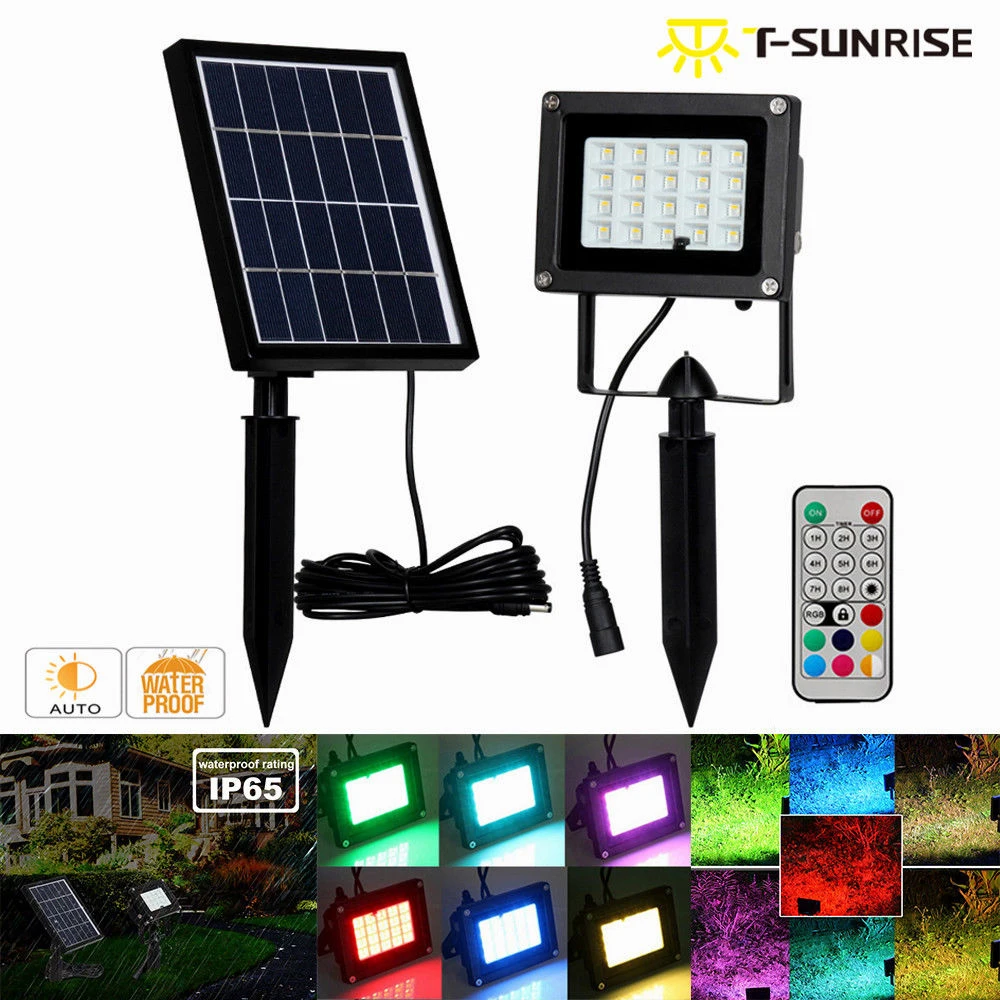 

T-SUNRISE 20 LEDs 9 Color Solar LED RGB Floodlights Spotlights Waterproof Security Garden Outdoor Auto With Remote