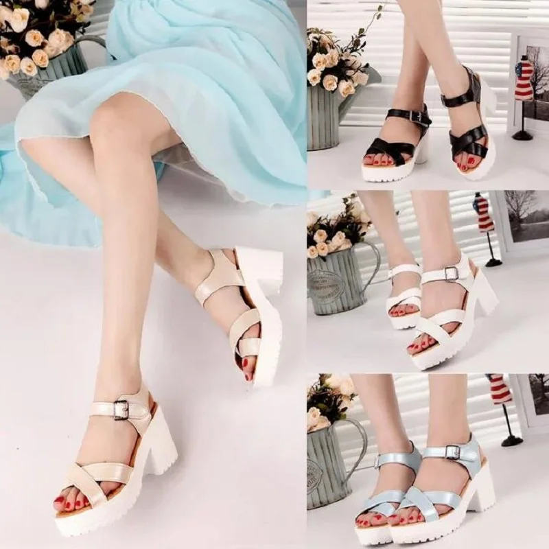 

DAFENP Fashion Ankle Strap Buckle Women Sandals High-heeled Open Toe Thick Platform Summer Shoes Woman plus Size Women Shoes