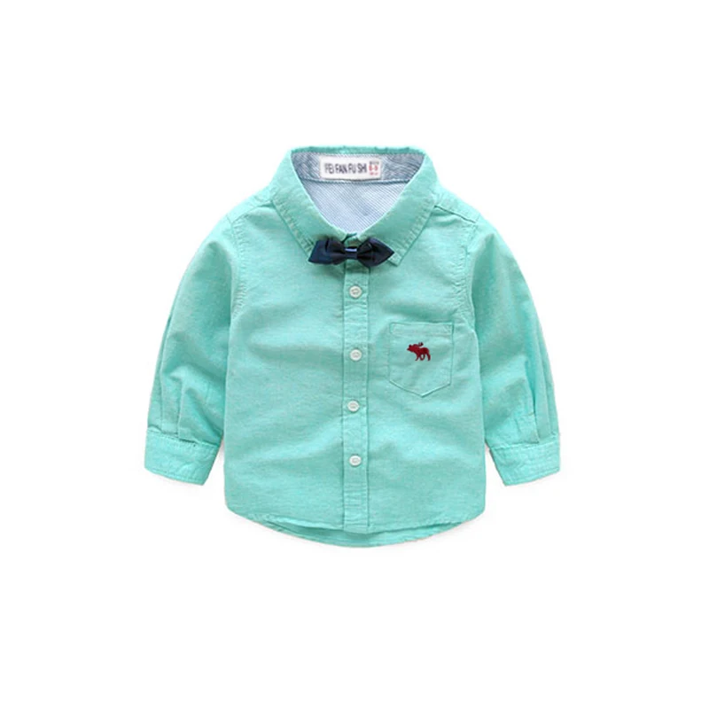 Детская одежда хлопковая рубашка весенняя одежда для мальчиков детская рубашка с длинными рукавами галстук - Цвет: Зеленый