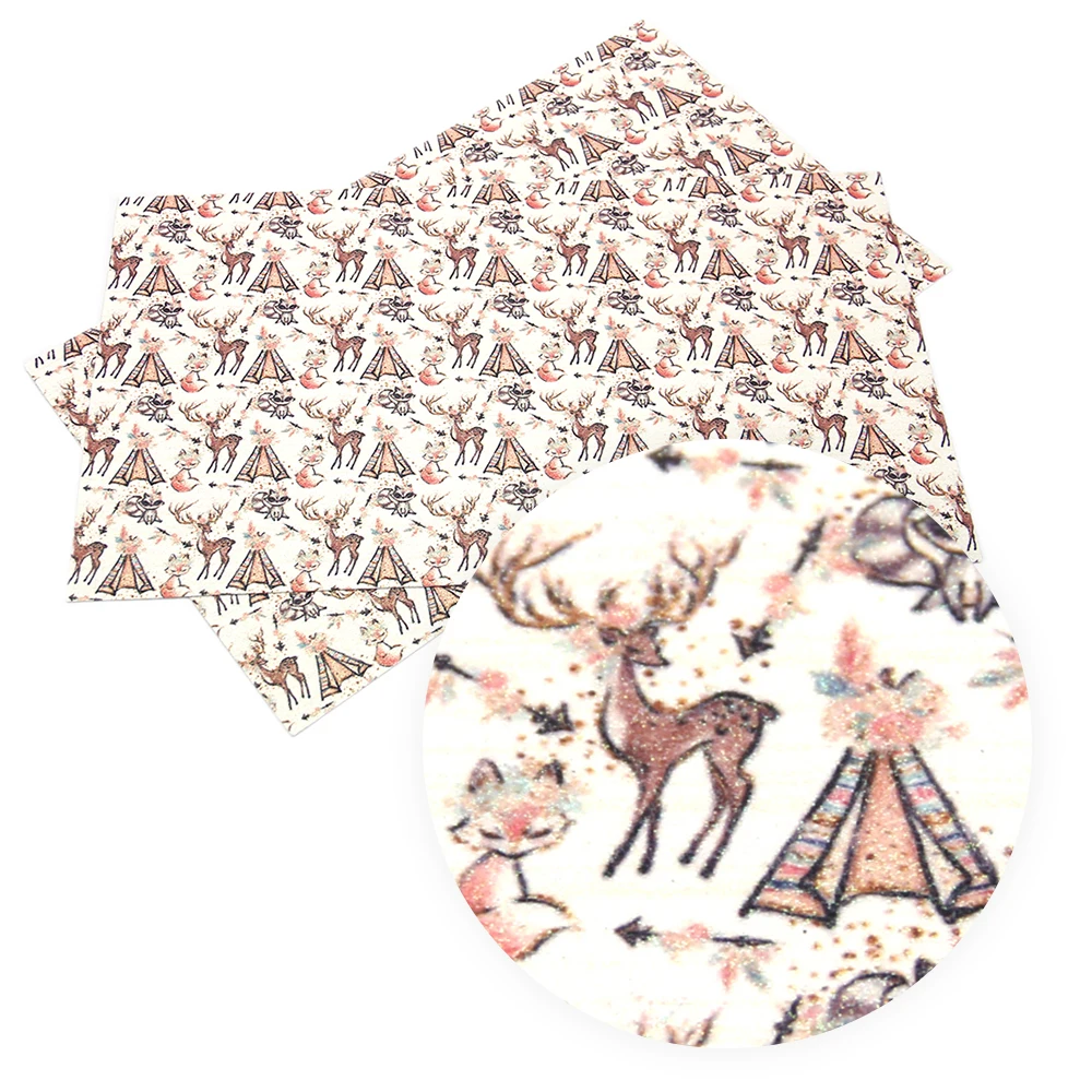 

David accessories 20*34cm Deer Horse Printed Synthetic Leather Patchwork For Hair Bow Handbags Handmade Materials DIY,1Yc6858