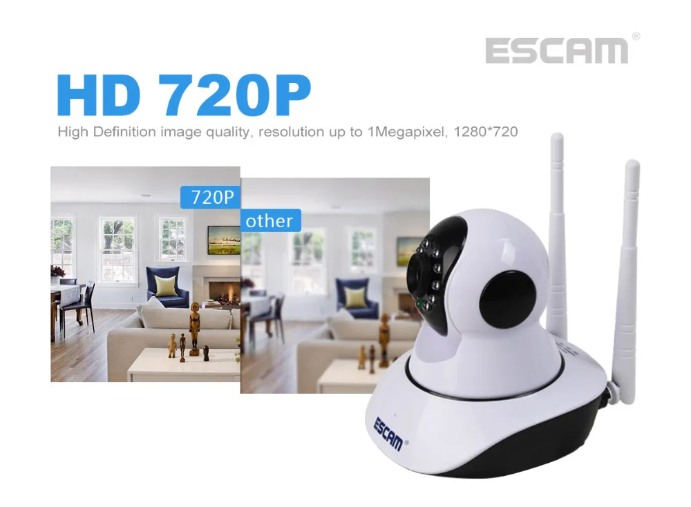 Escam G02 1MP HD 720P wifi IP камера инфракрасная Крытая купольная панорамная камера/наклон IR-Cut двусторонняя связь двойная антенна наблюдения onvif-камера