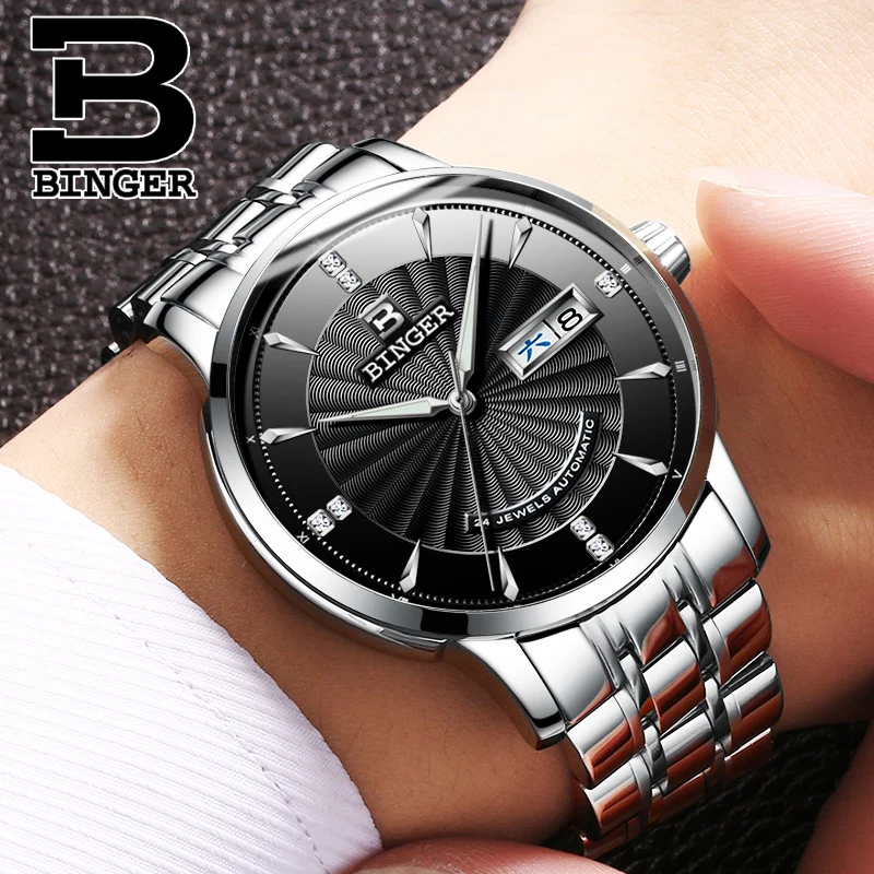 

2019 BINGER Men's Fashion Casual Mechanical Watches Waterproof 30M Stainless Steel Brand Luxury Automatic Business Watch saat