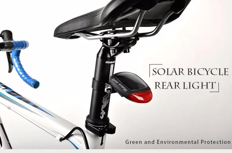 Solar Energy Cycling Front Light LED Bicycle Lights Bike Rear Tail Lamp