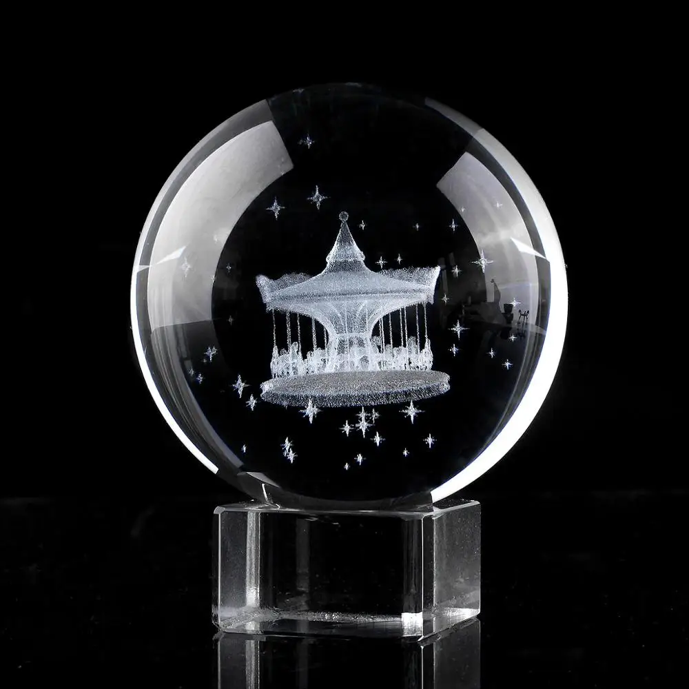 Закрытая акционерная Компания C& H 60 мм с украшением в виде кристаллов прозрачный хрустальный шар 3D лазерной гравировкой карусель Стекло мяч Feng Shui Арт Декор аксессуары подарки на день рождения - Цвет: With Crystal Base