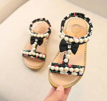 

2019 summer new Korean children's sandals girls open toe pearl princess shoes small non-slip baby shoes