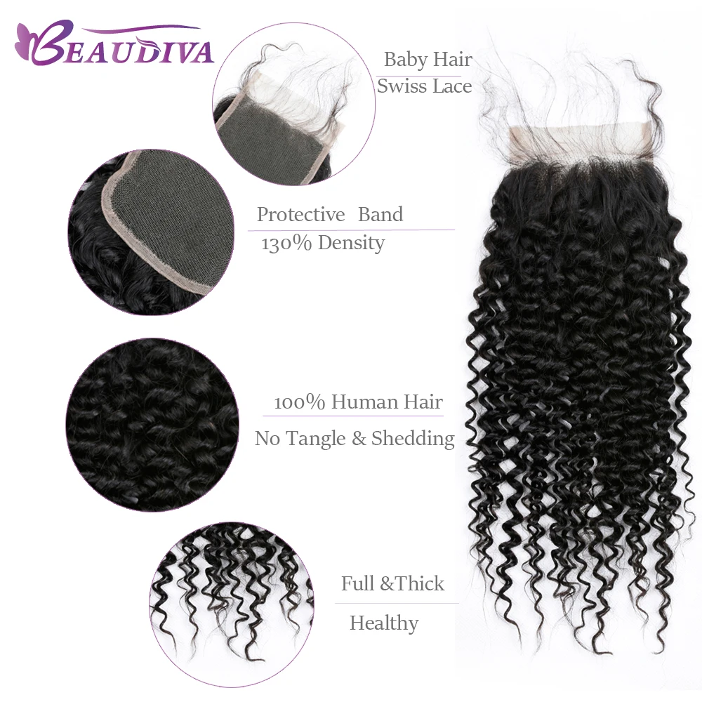 Beaudiva Curly Bundles With Lace Closure Brazilian Human Hair Bundles With Closure Remy Hair Extensions Bundles With Closure