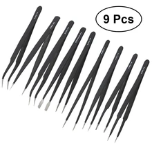 9 шт. Нержавеющая сталь Промышленные Антистатические Пинцет Комплект с сумкой для лабораторных работ Craft электроники ремонт ювелирных изделий- делая
