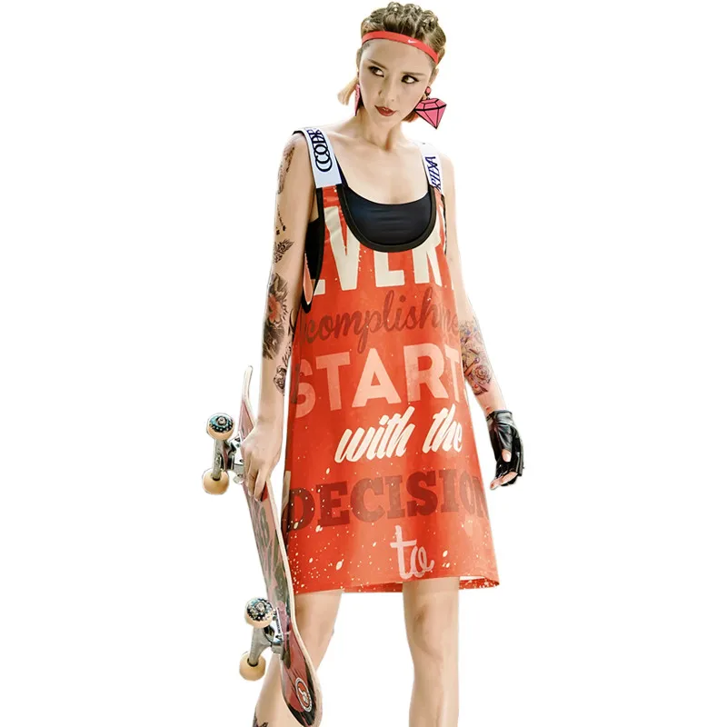 

2019 New Summer Fashion Casual Streetwear Women Sleeveless vest Dress Sling letter printed backless loose dress 046FD