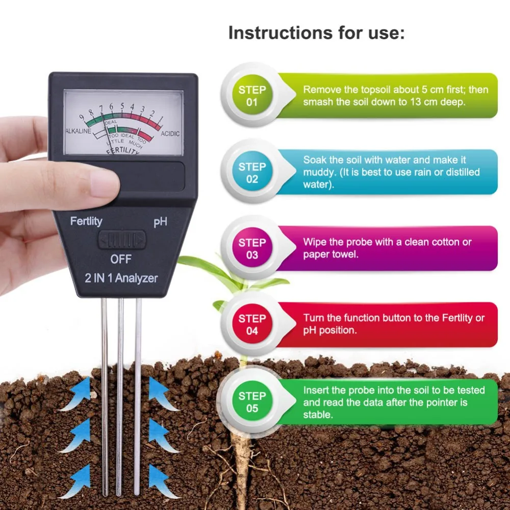 2 in 1 Soil PH Meter& Fertility Tester With 3 Probes Ideal Instrument For Gardening Gardening