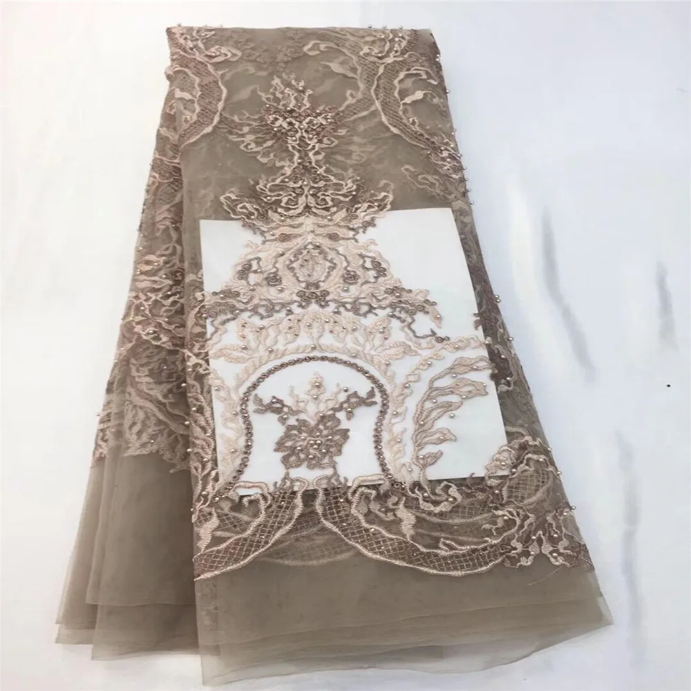 

Latest African Laces 2018 Grey Lace Fabric Nigerian French Lace Fabrics High Quality French Tulle Lace Fabric For Women HJ168-1