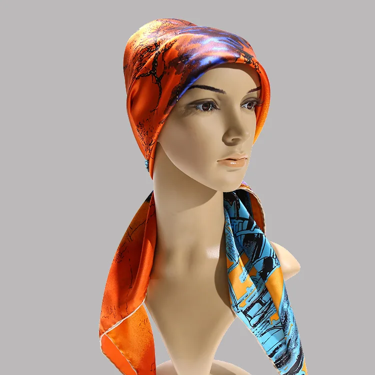 High quality orange printed silk scarf exported european sunshine style scarf for womensilk