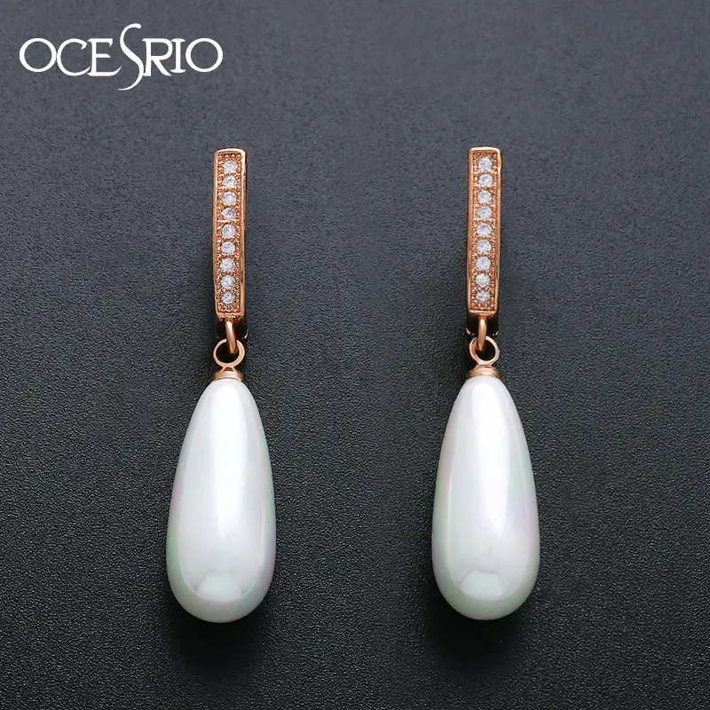 

OCSERIO Zircon Women Pearl Earrings Gold 585 Jewelry Cubic Zirconia Pearl Drop Earrings White Accessories for Women ers-p14