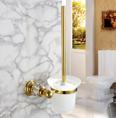 

Brass & Crystal Gold Titanium Toilet Brush Holder,Golden Bathroom accessories CY008